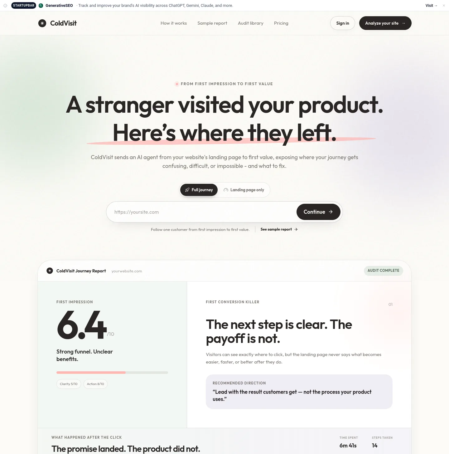 coldvisit.com — a measured funnel