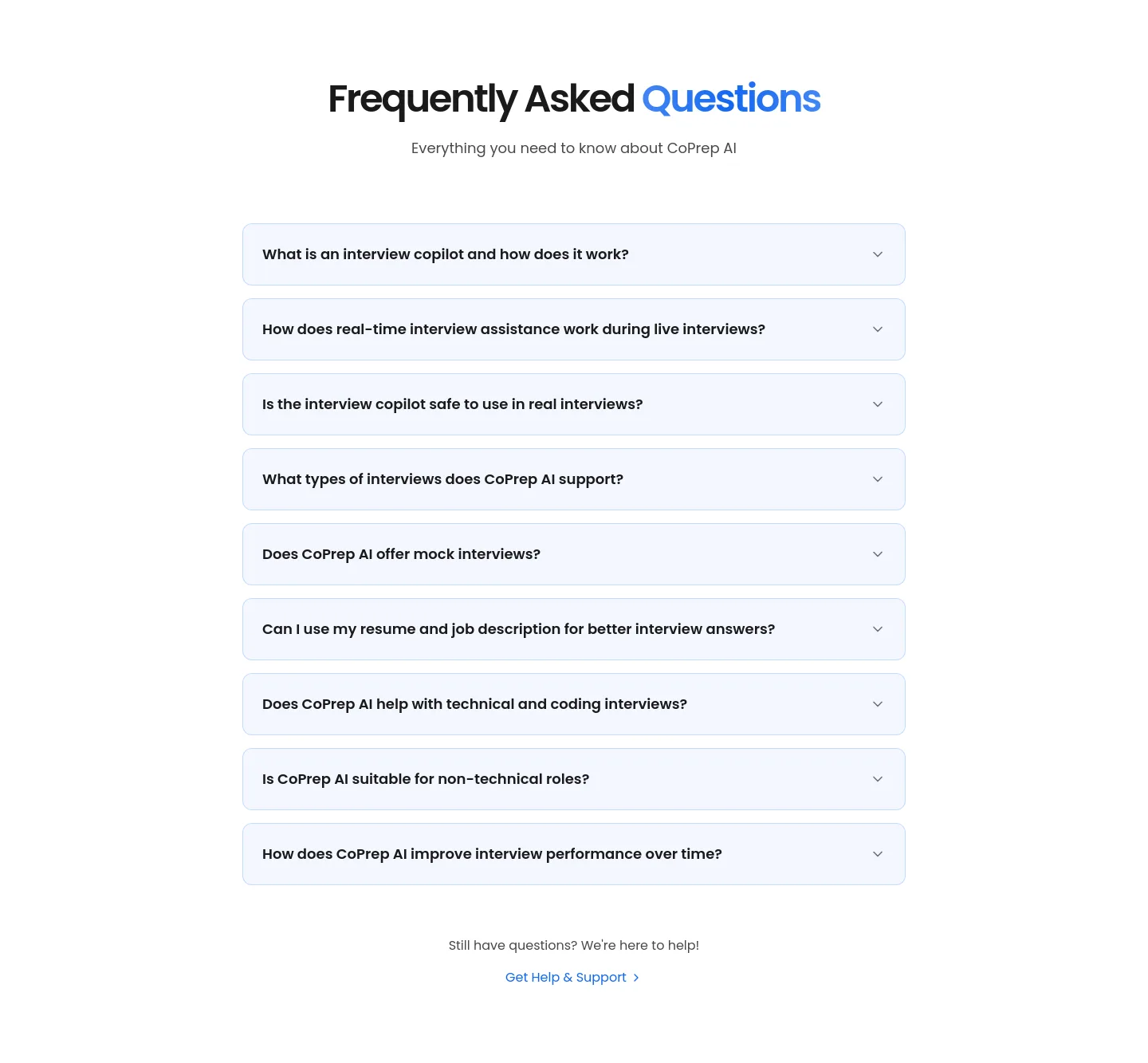 coprep.ai FAQ section