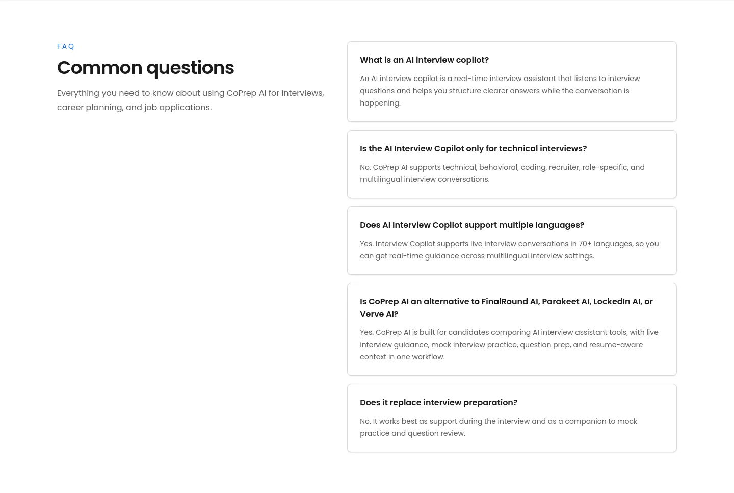 coprep.ai FAQ section