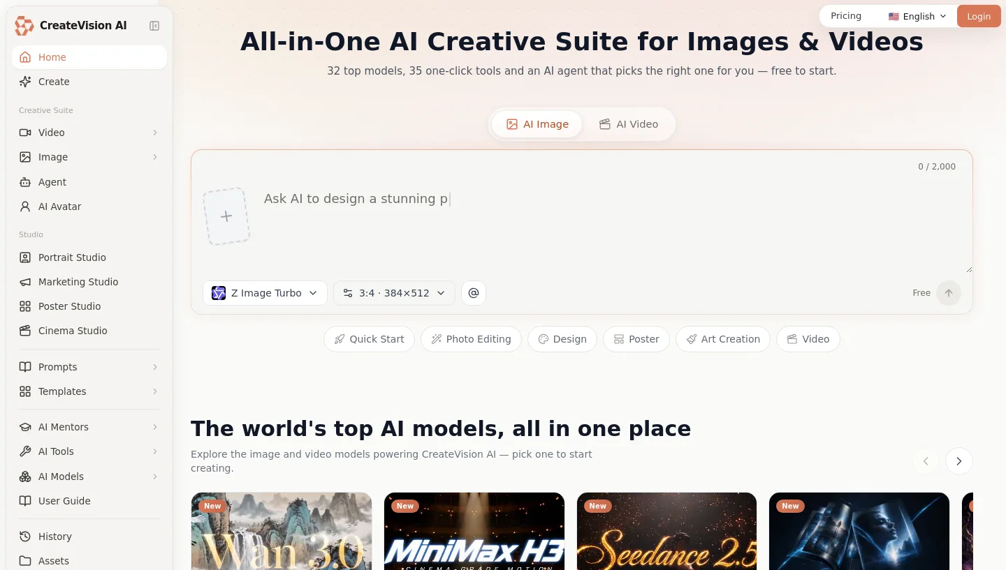 createvision.ai — a real Hero section