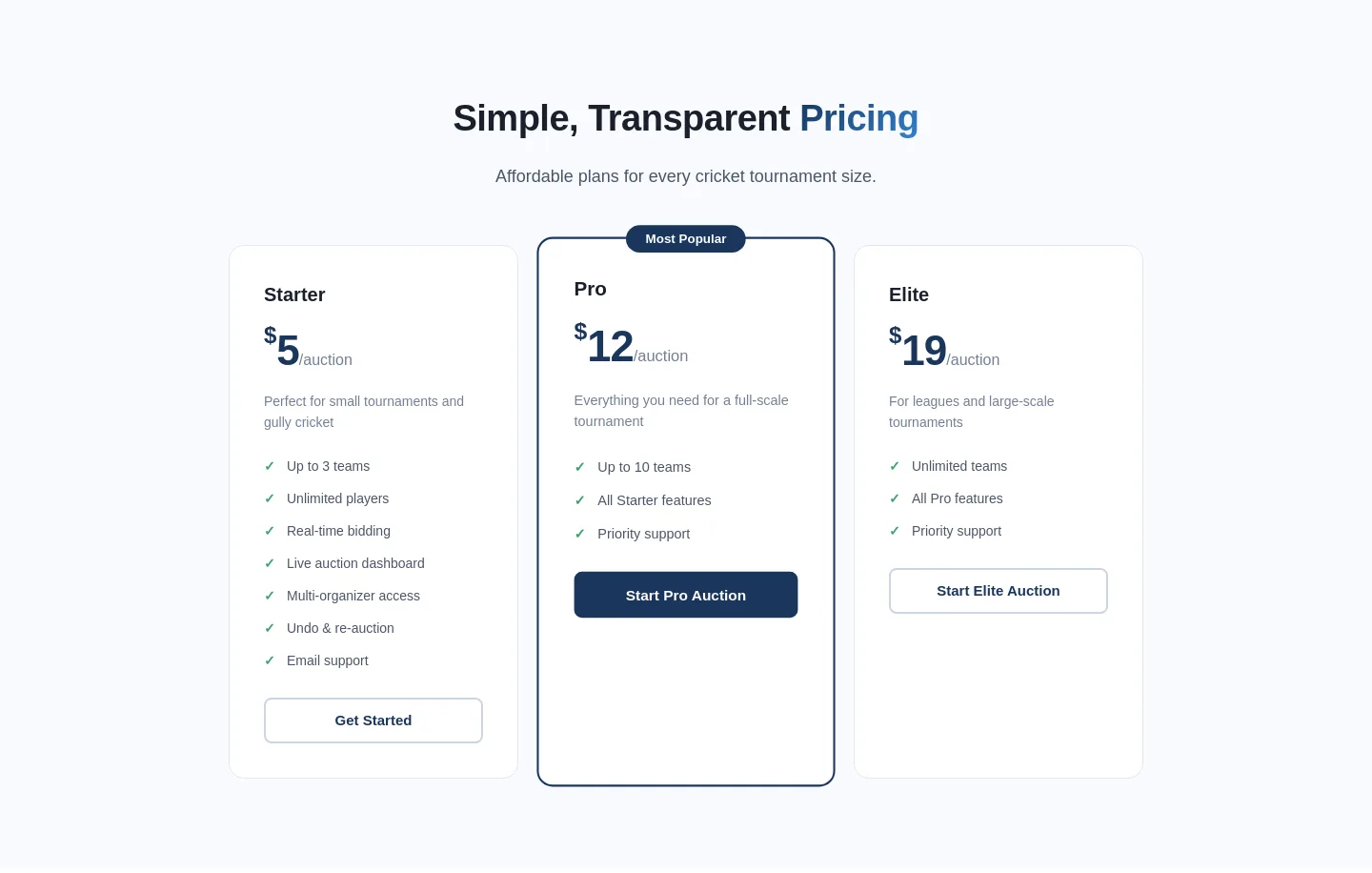 cric.auction — Pricing