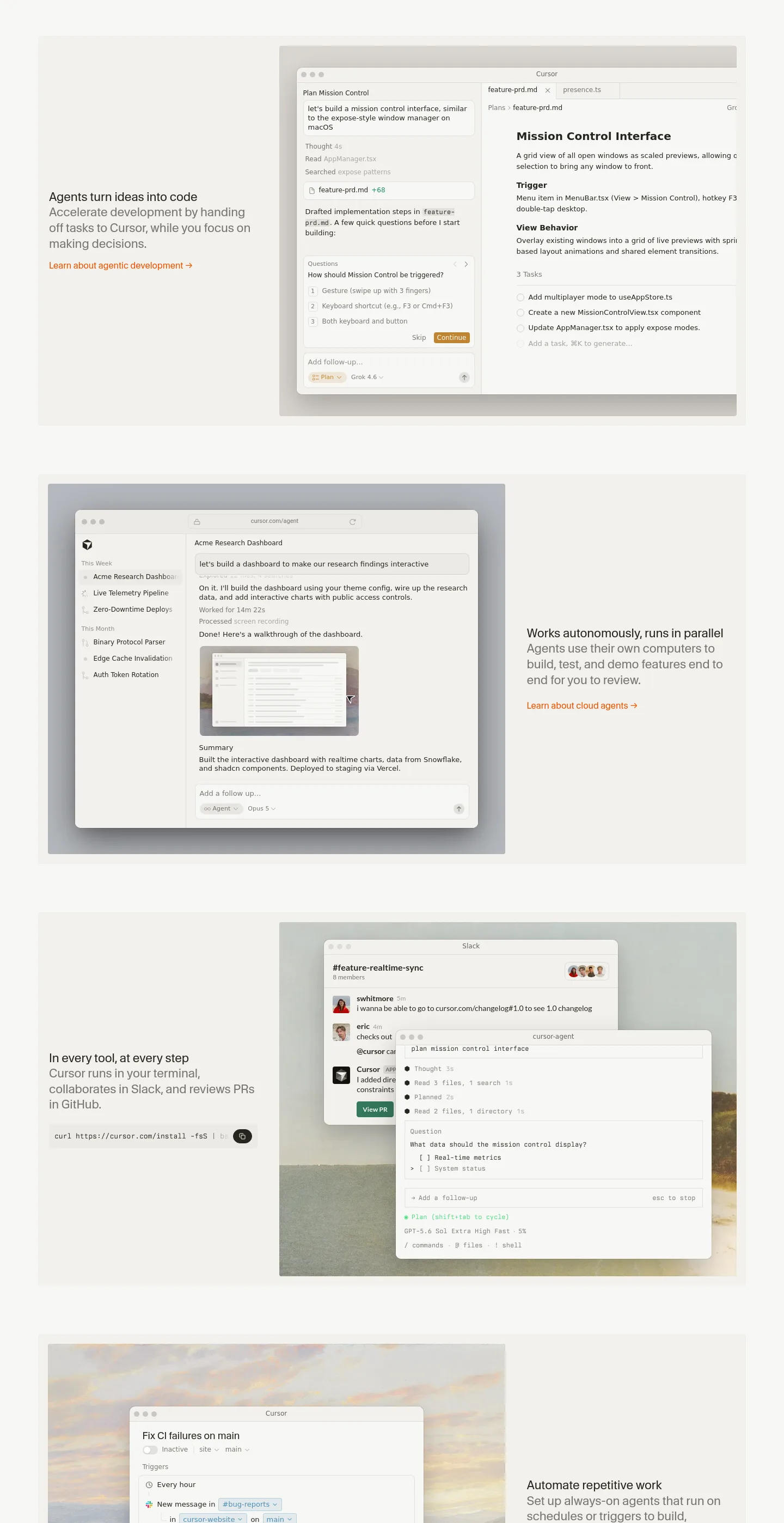 cursor.com Features section
