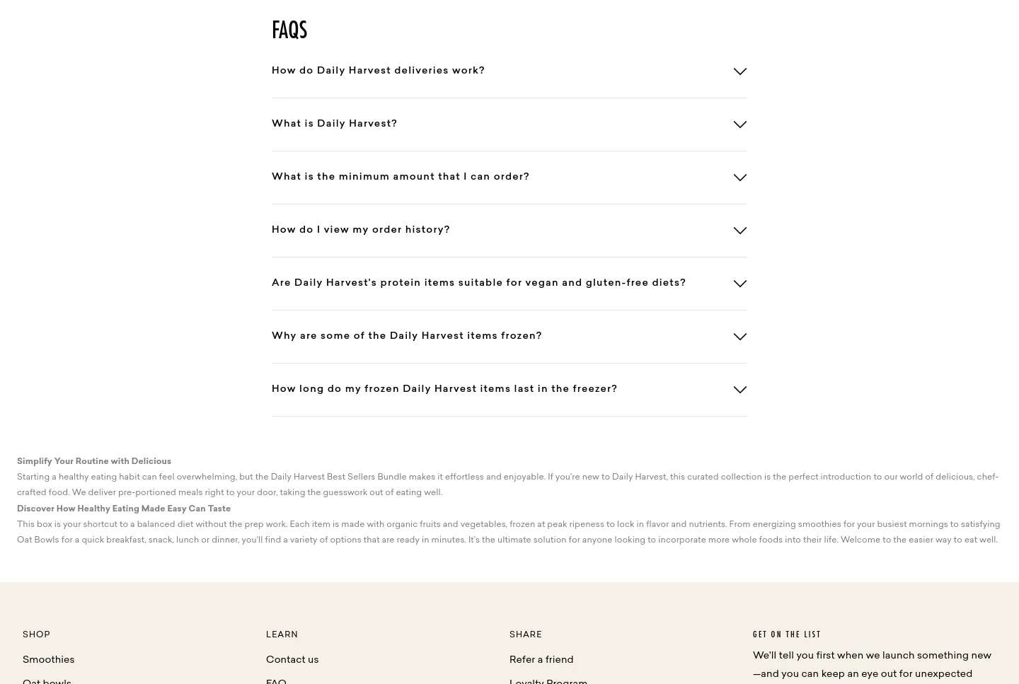dailyharvest.com — FAQ