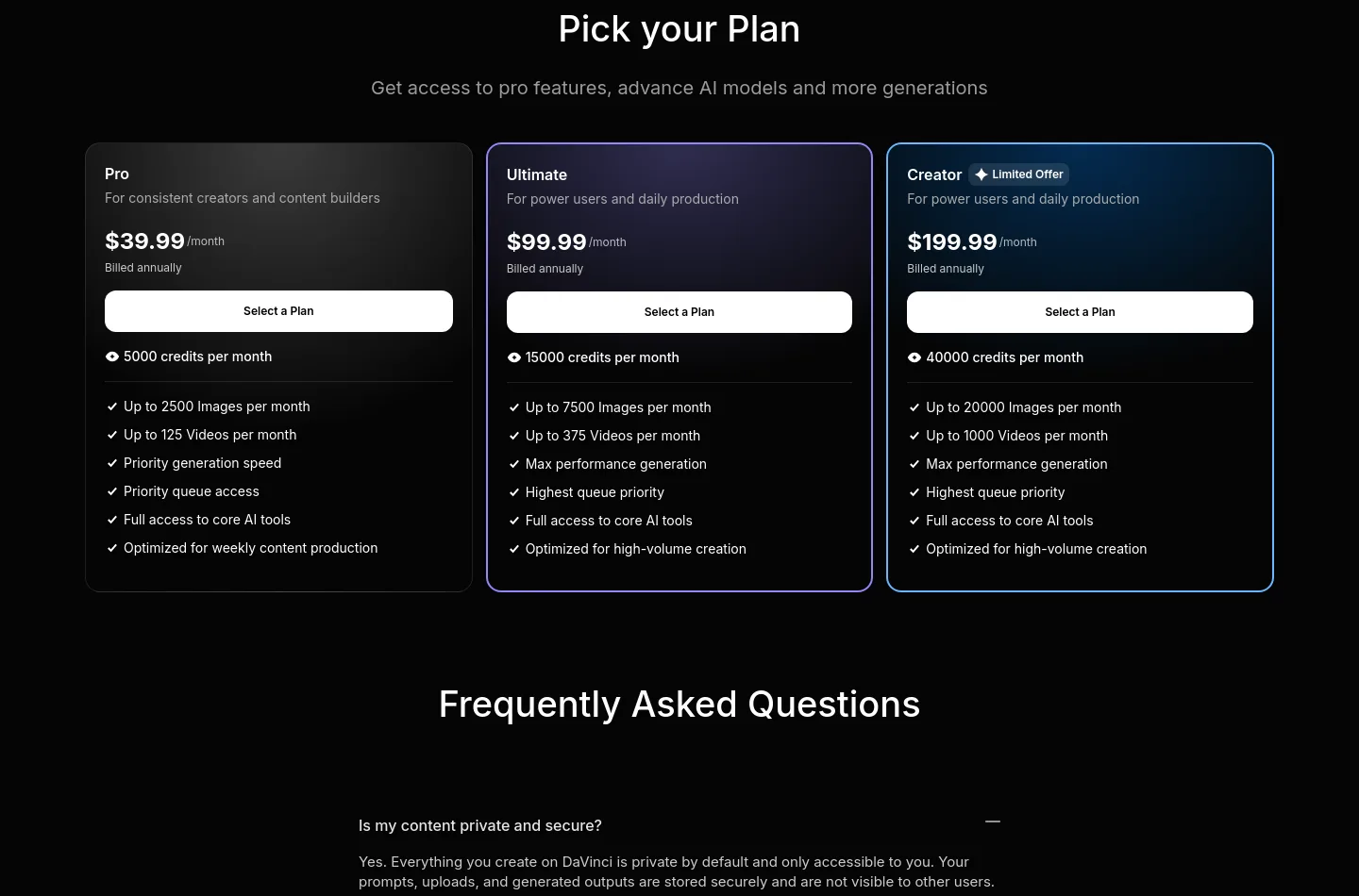 davinci.ai — Pricing