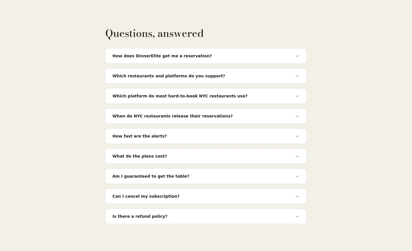 dinnerelite.com — FAQ