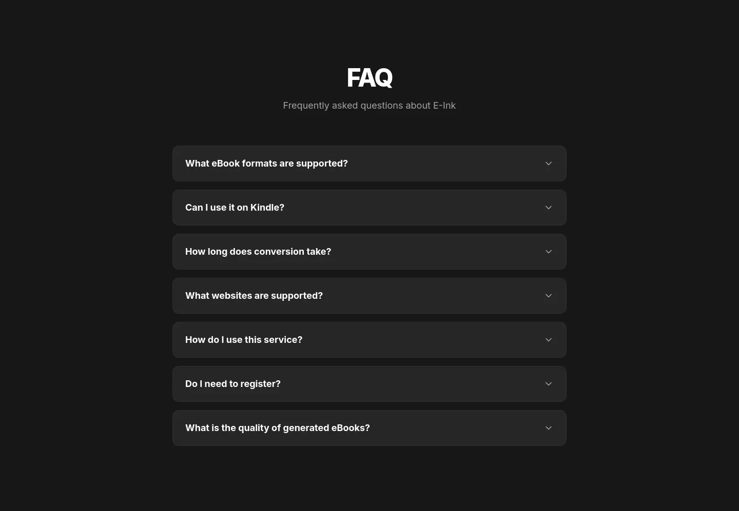 e-ink.me — a real FAQ section