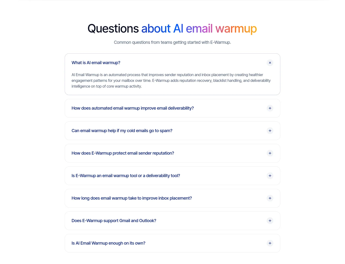 e-warmup.com FAQ section
