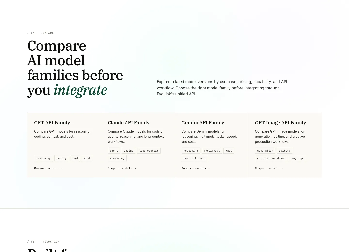 evolink.ai Comparison section