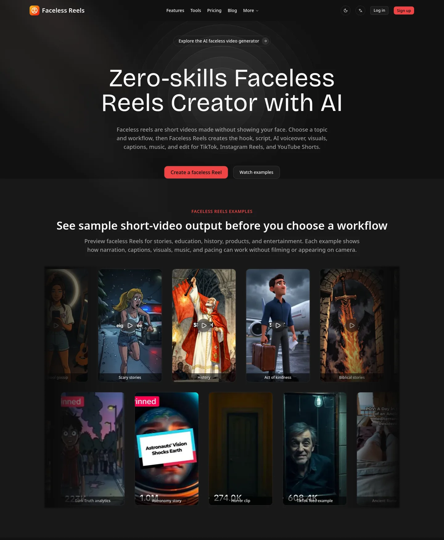 facelessreels.video — Hero + Logo Wall + Pricing + FAQ