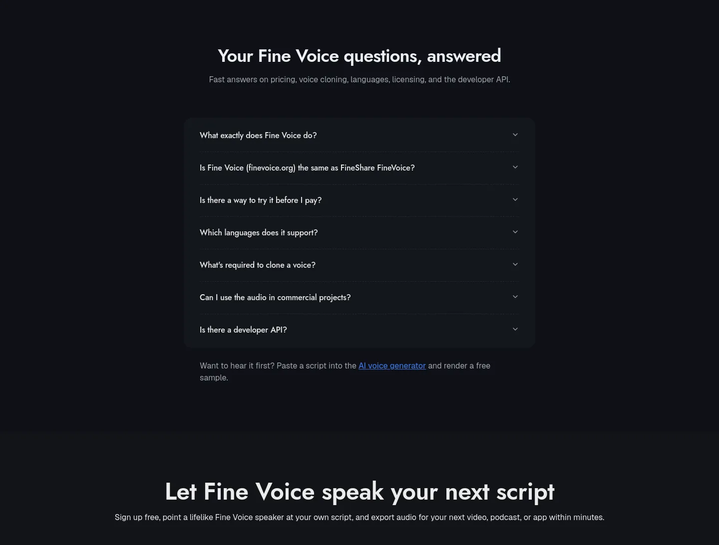 finevoice.org — FAQ