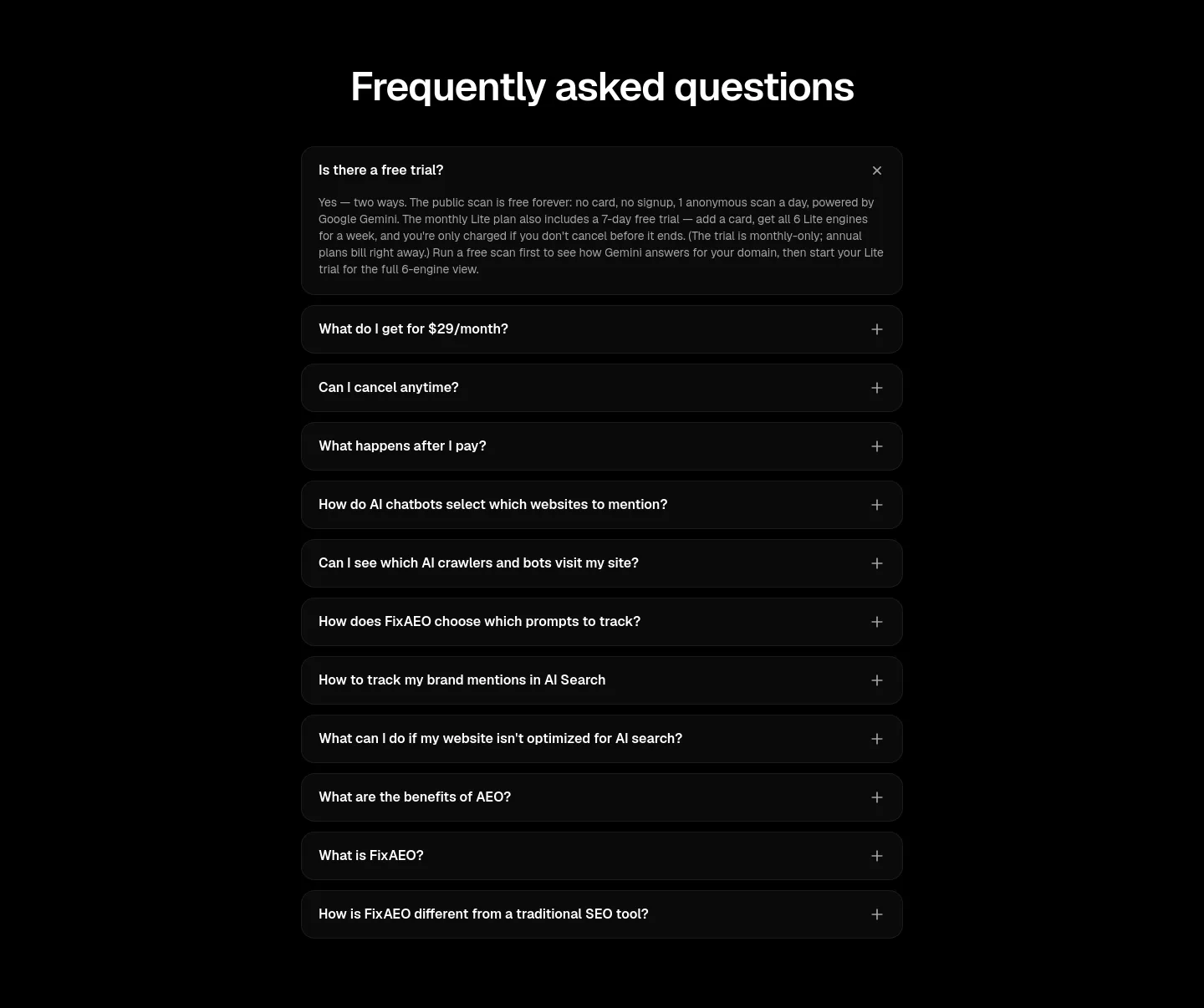 fixaeo.com FAQ section