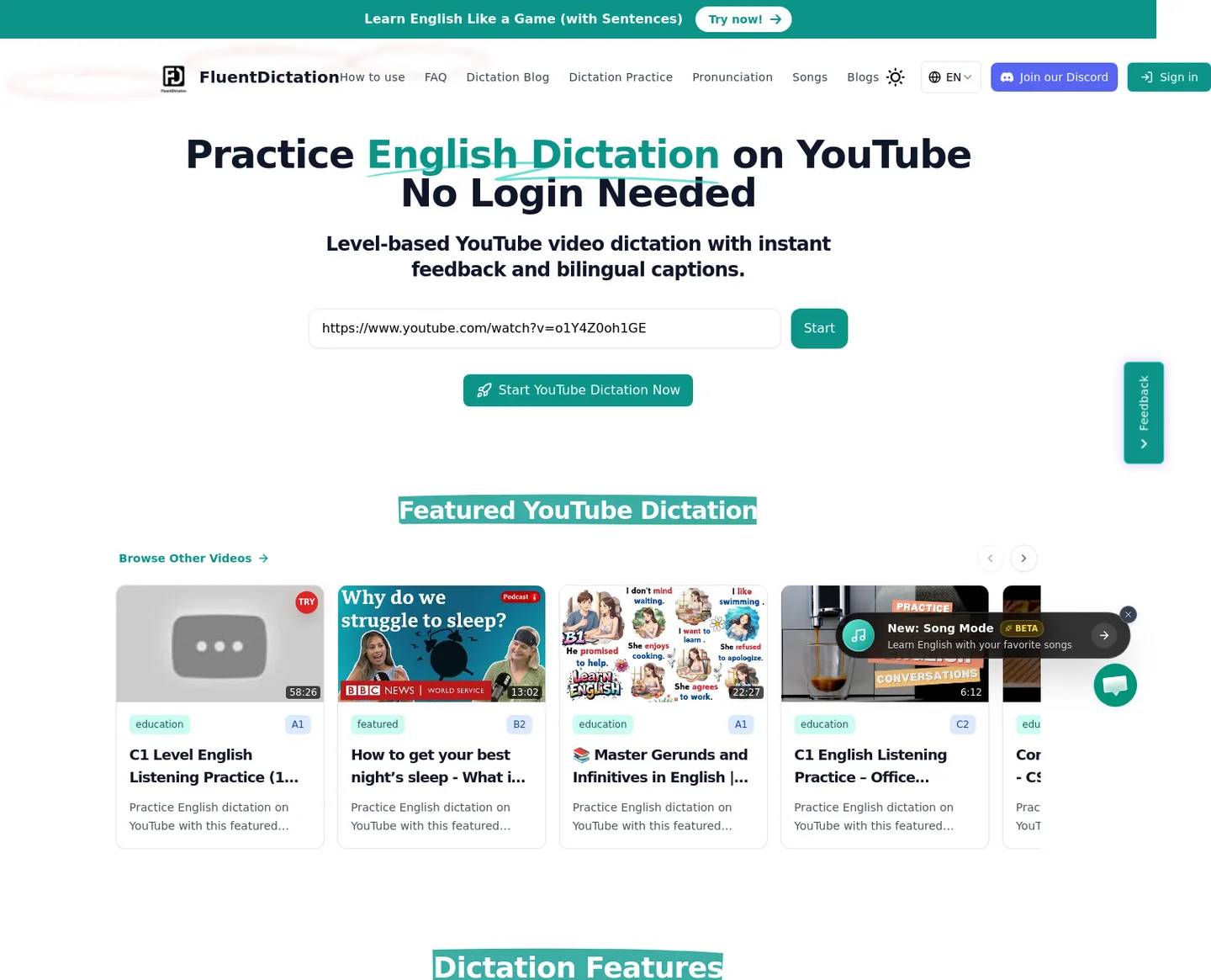 fluentdictation.com — Hero + Features + FAQ