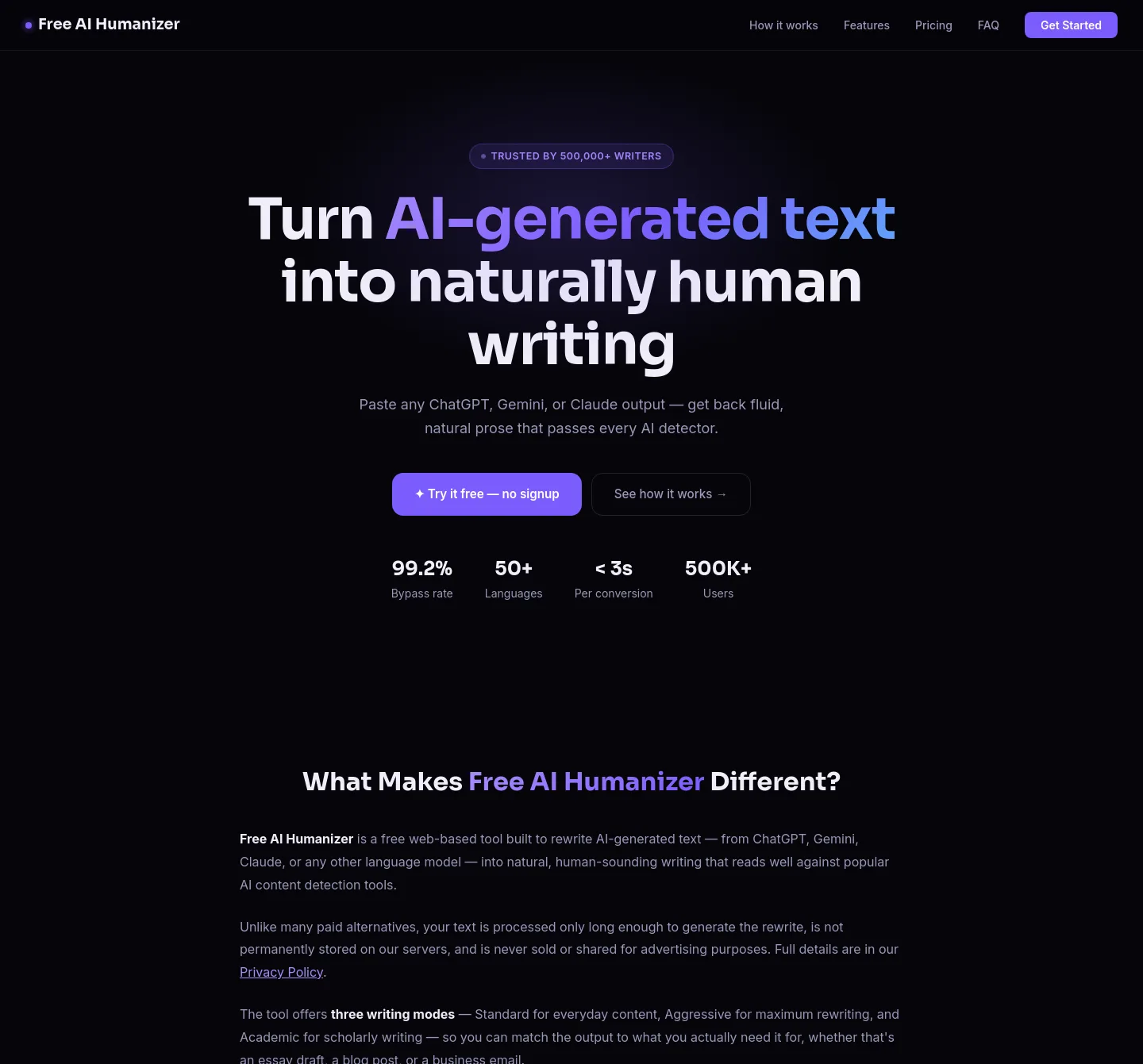 freeaihumanizer.online — Hero