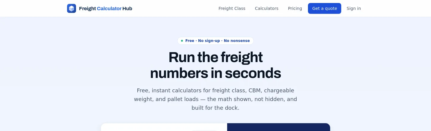 freightcalculatorhub.com — Hero + Features