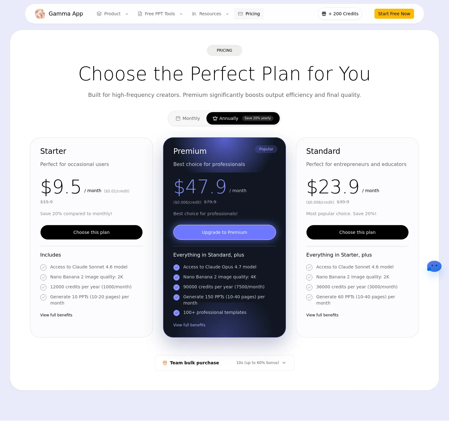 gammaapp.ai — Pricing
