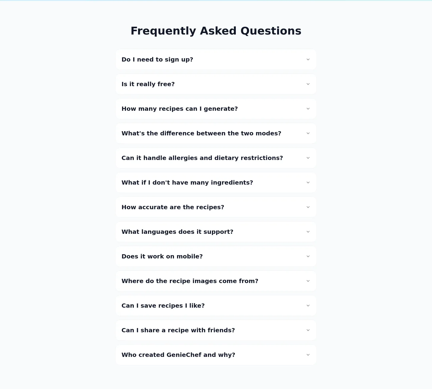 geniechef.app — a real FAQ section