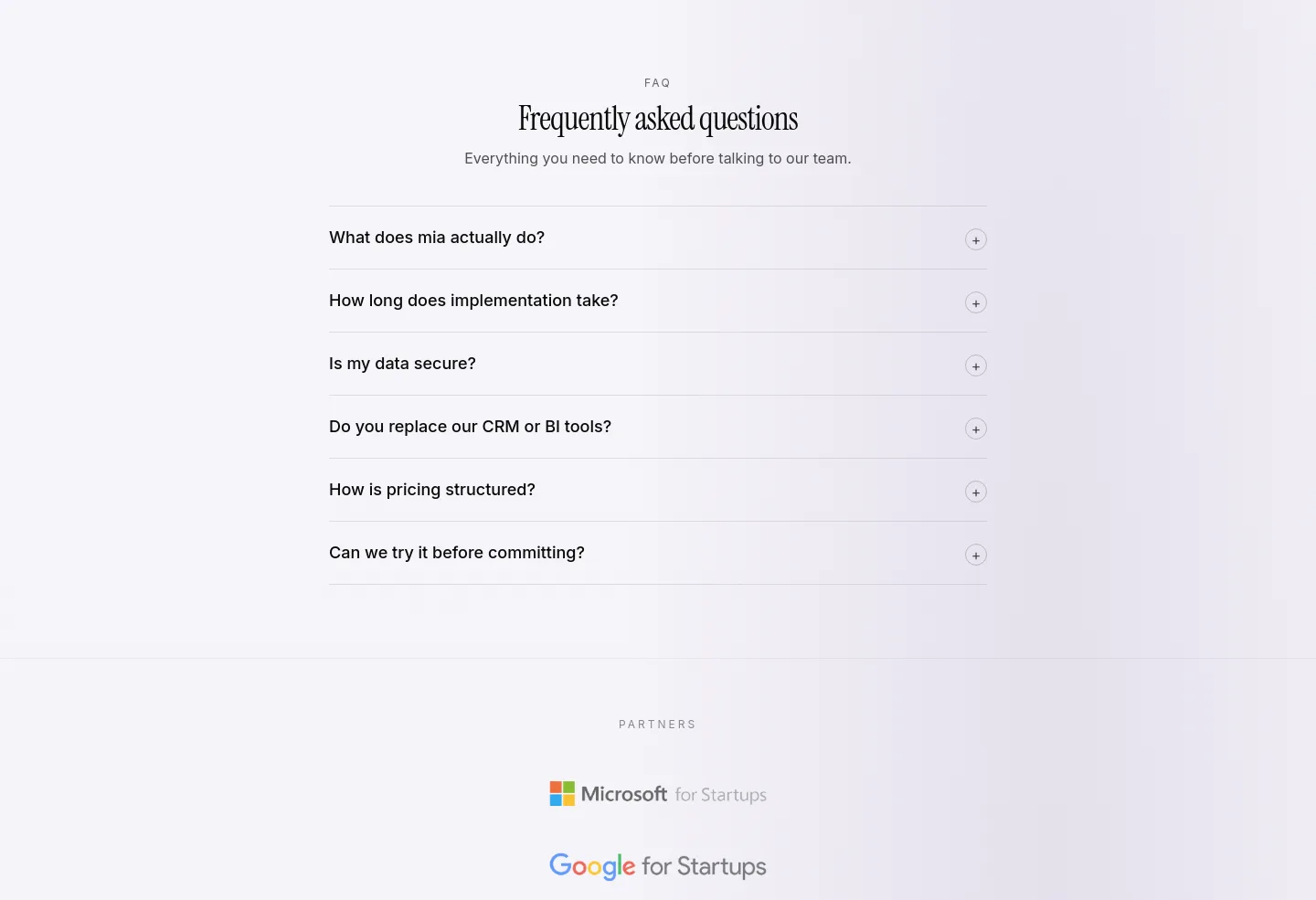 gomia.ai — a real FAQ section