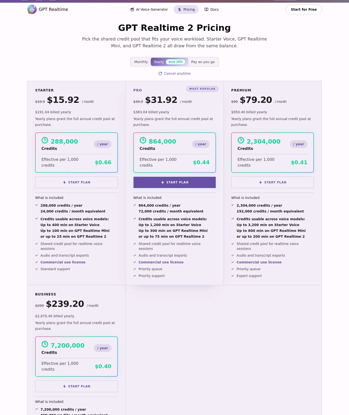 gpt-realtime.ai — Pricing