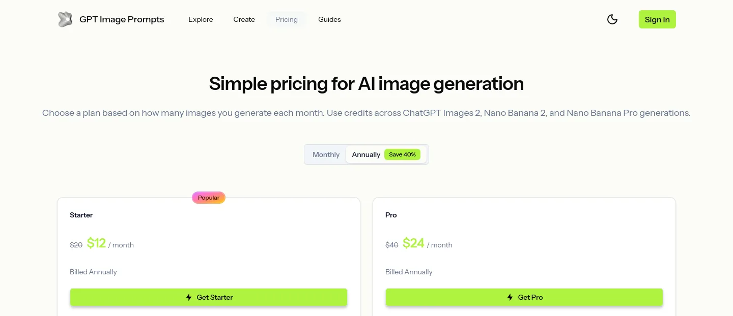 gptimageprompts.com — Pricing