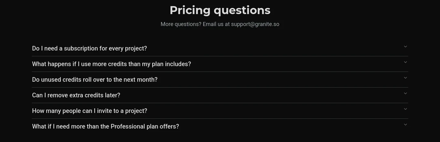 granite.so FAQ section