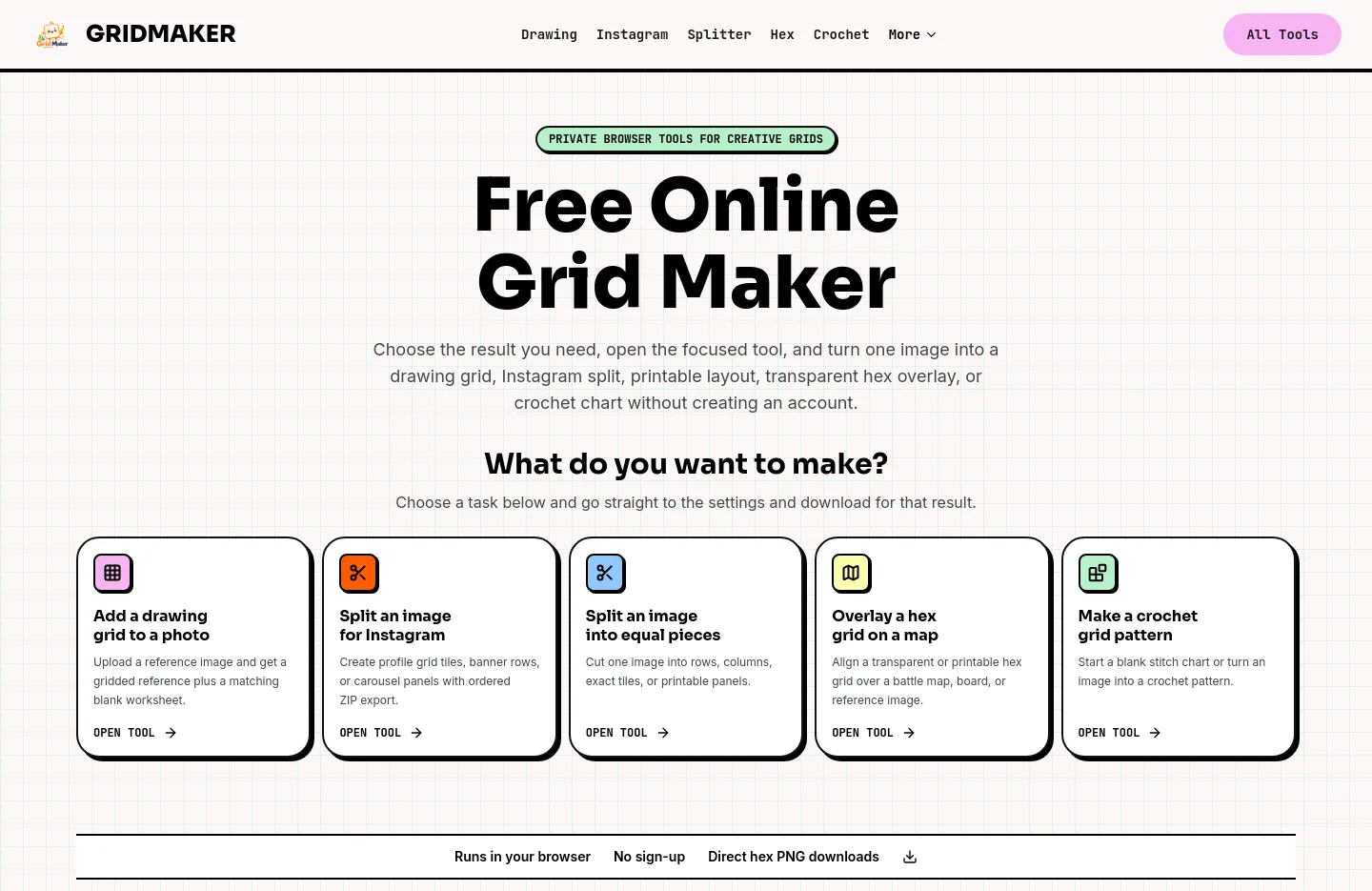gridmakeronline.com — Hero + Comparison + FAQ
