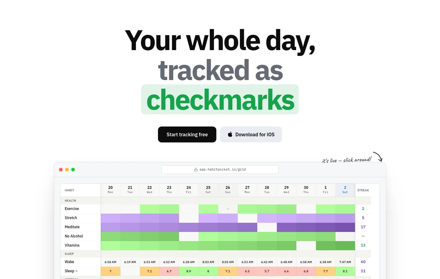 habitpocket.io — Hero