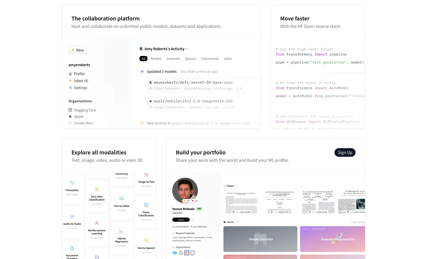 huggingface.co Features section
