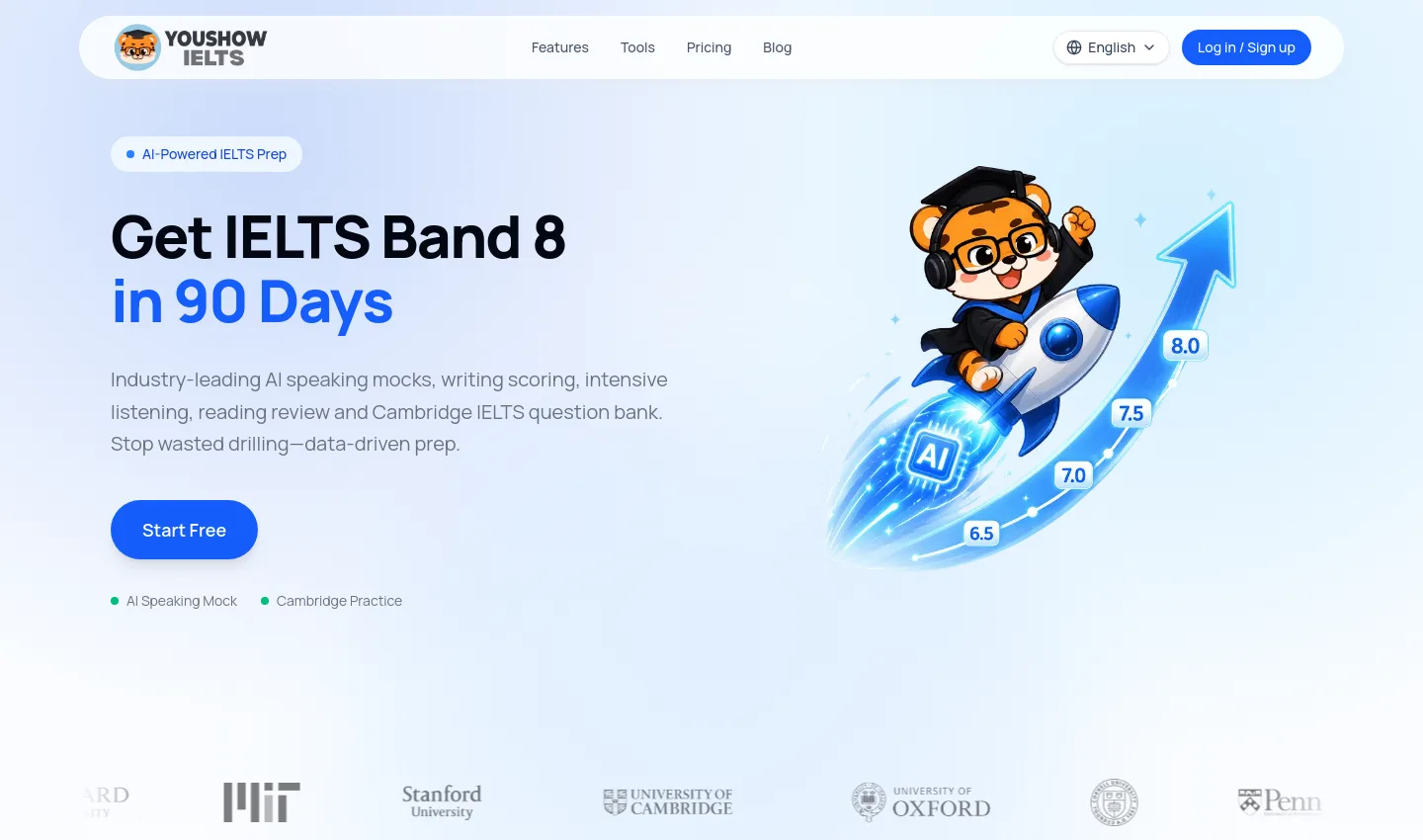 ielts.youshowedu.com — Hero + Logo Wall + Pricing + FAQ