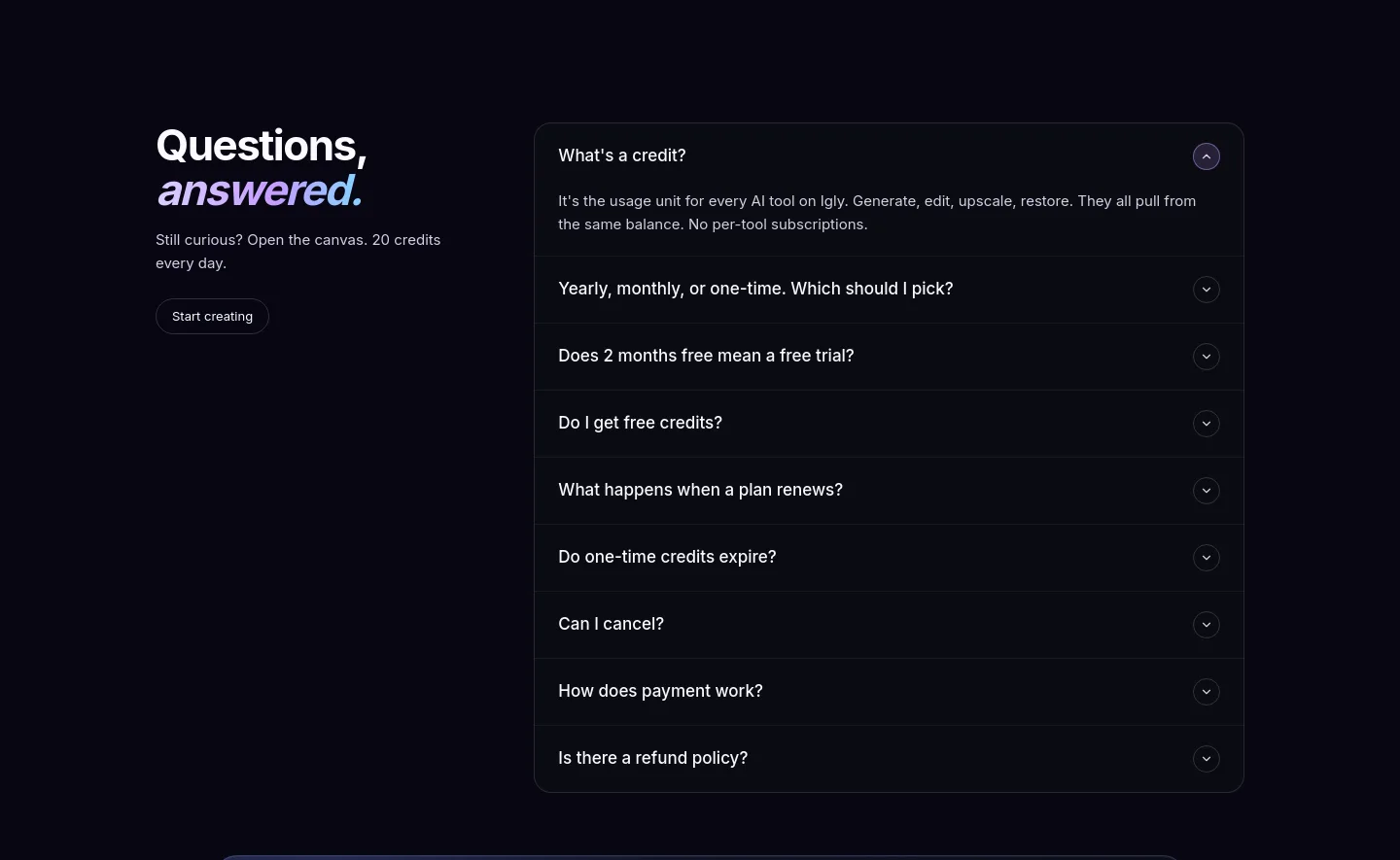 igly.ai FAQ section