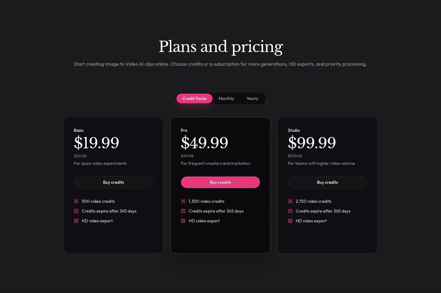 image-to-video-ai.im — Pricing