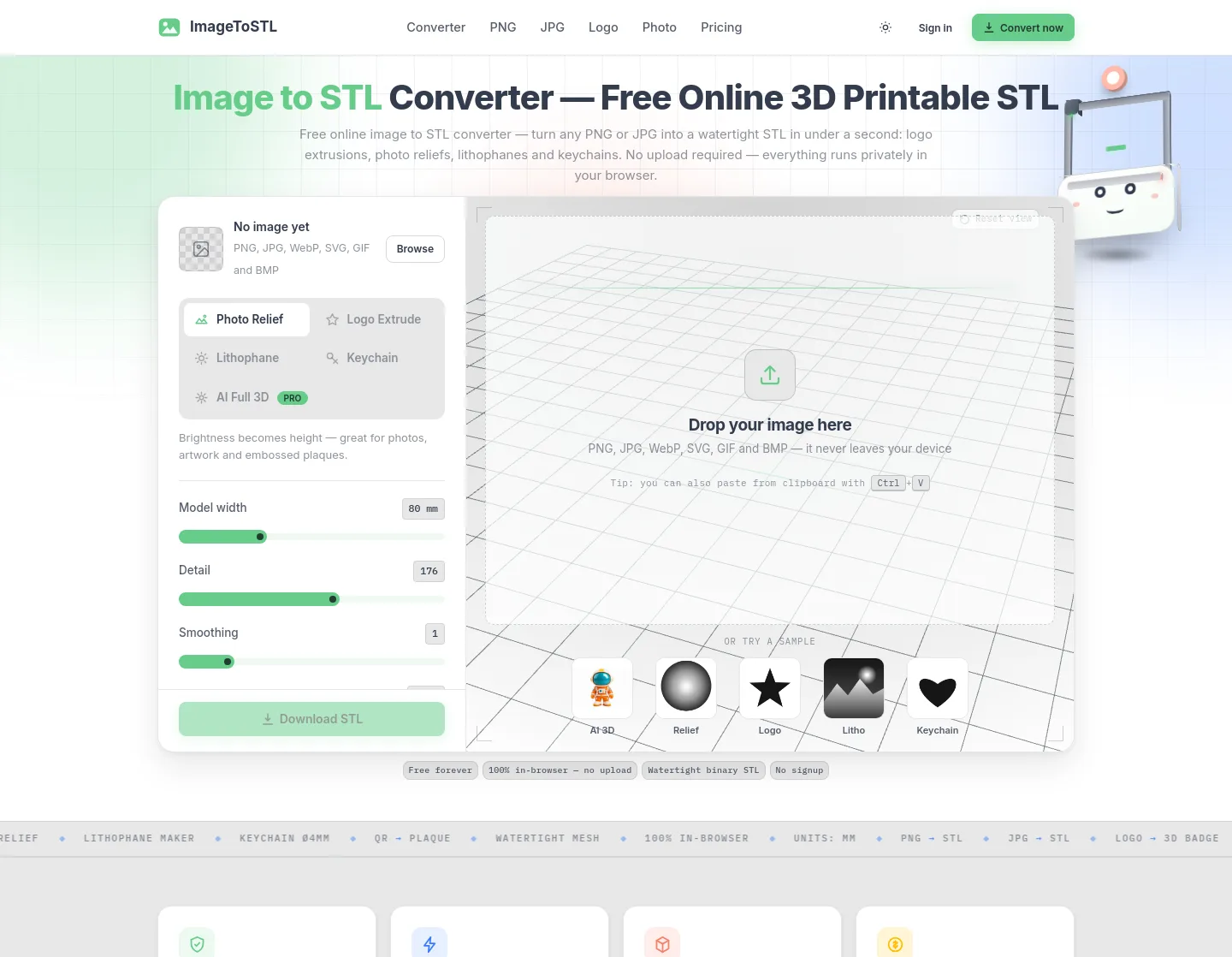 imagetostl.online — Hero + Features
