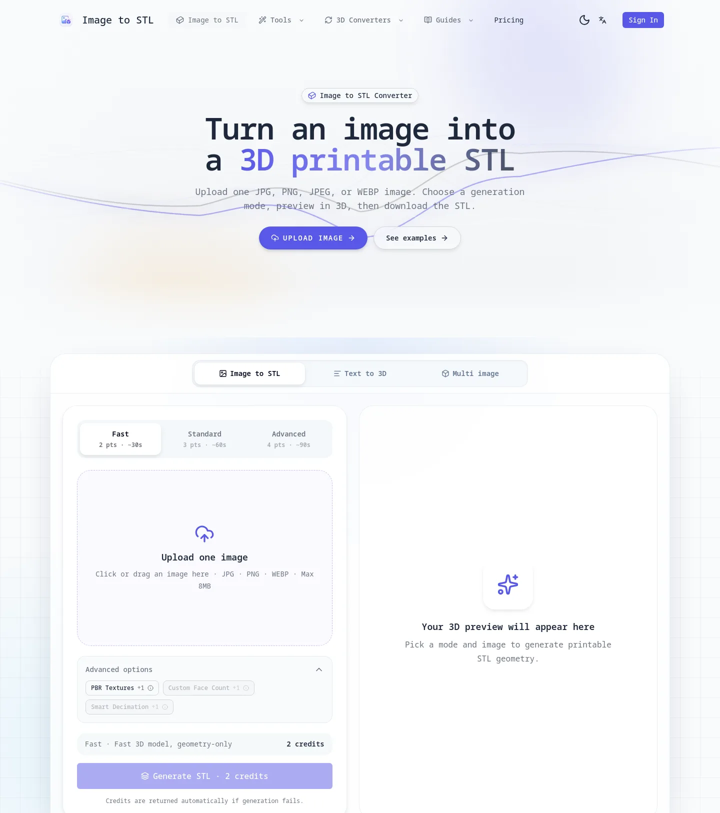 imagetostl.pro — Hero + Features + FAQ