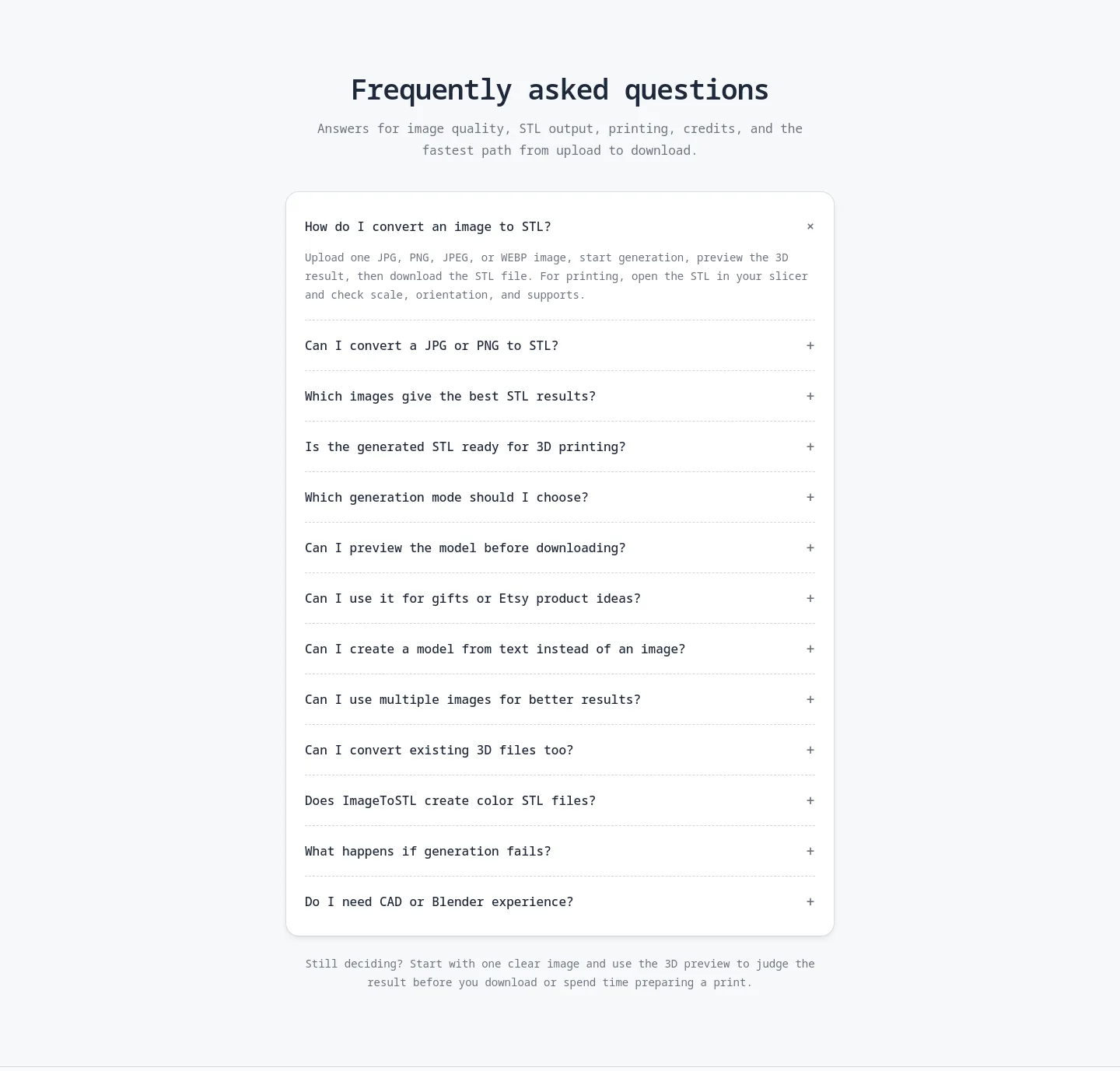 imagetostl.pro — FAQ