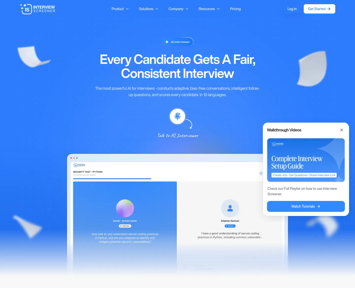 interviewscreener.com Hero section