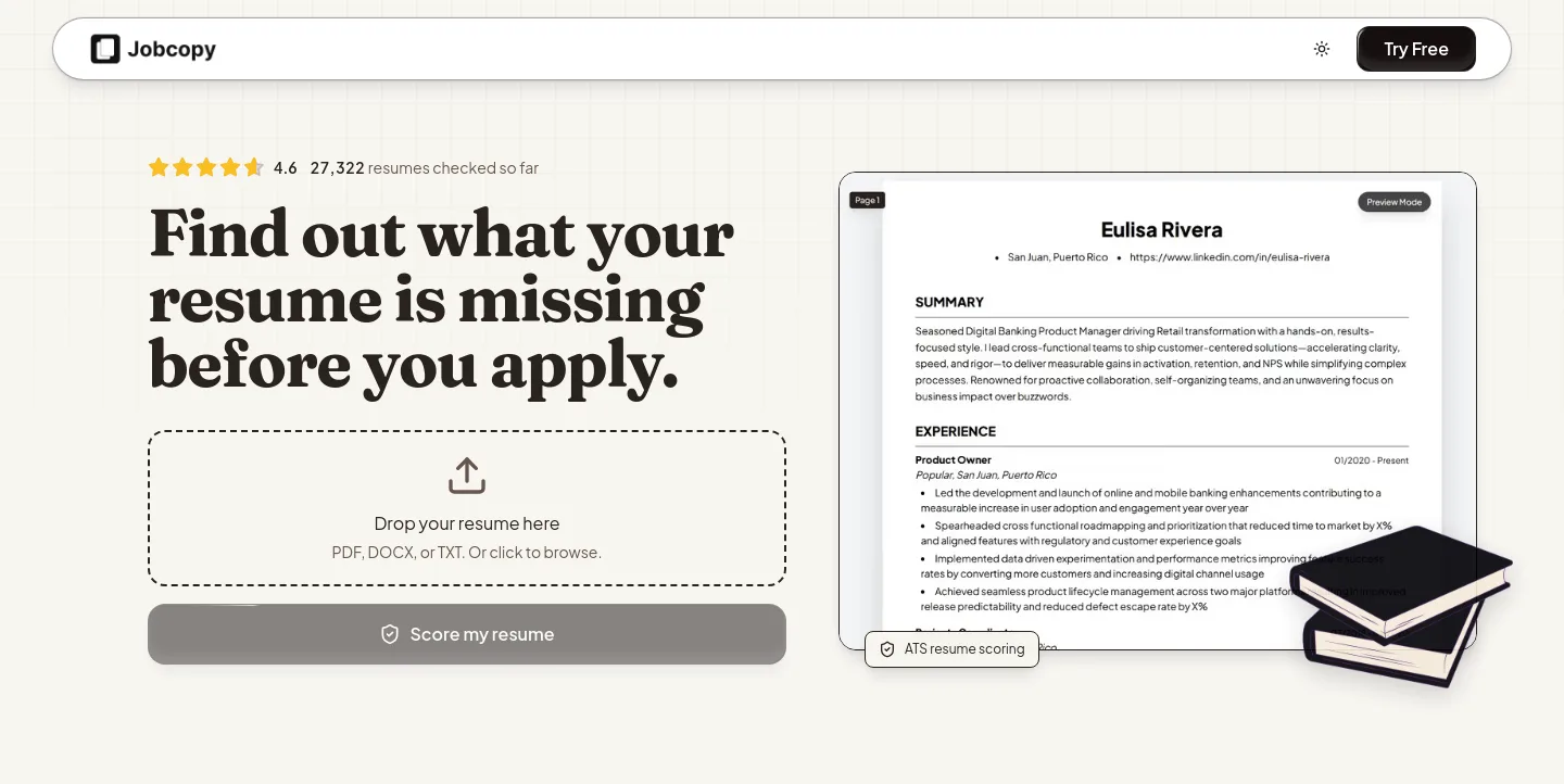 jobcopy.ai Hero section