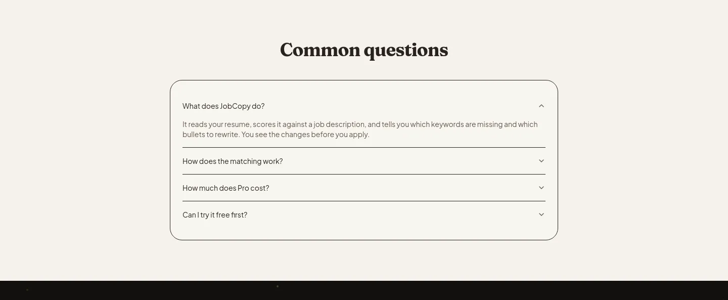 jobcopy.ai FAQ section