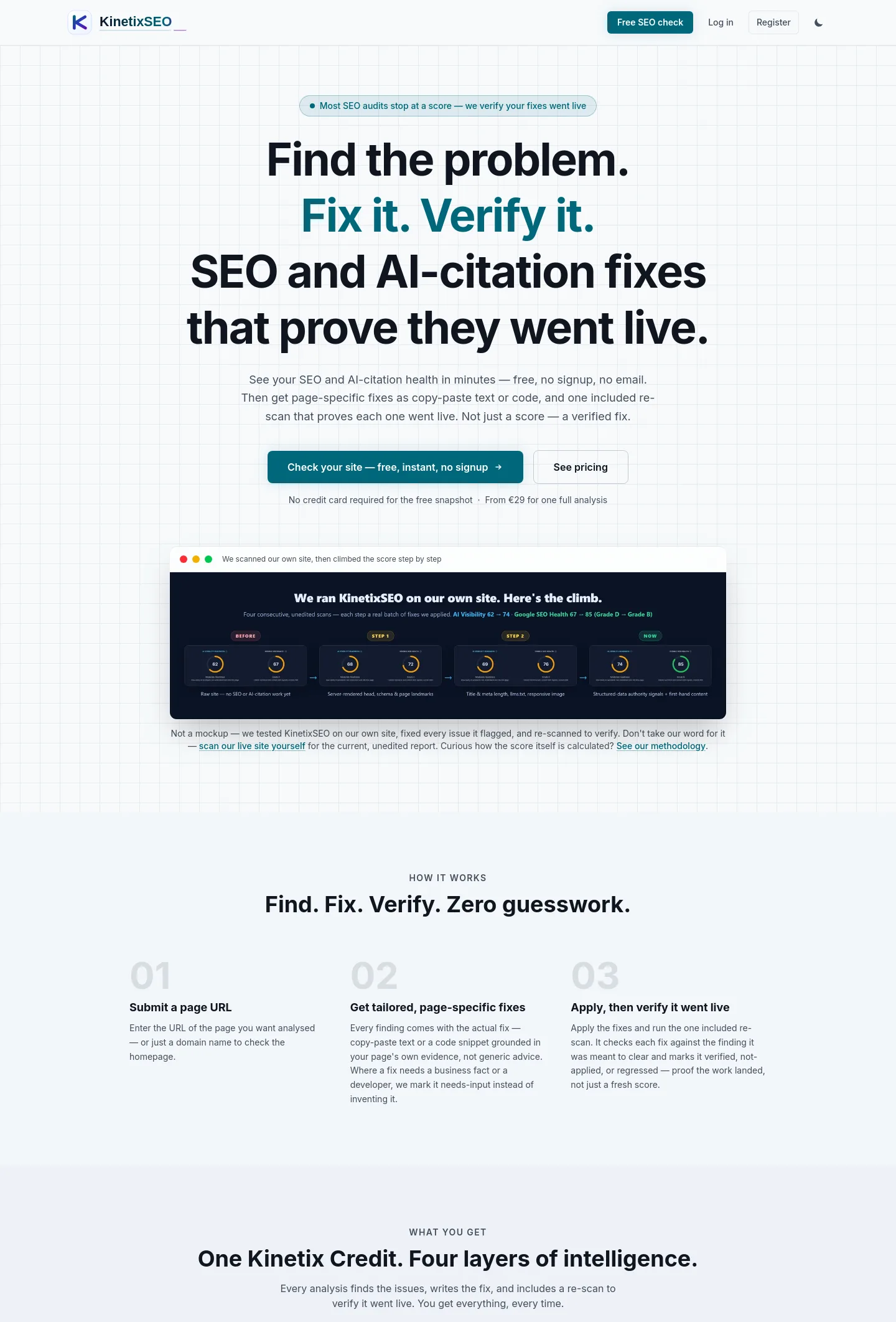 kinetixseo.com — Hero + Comparison + FAQ