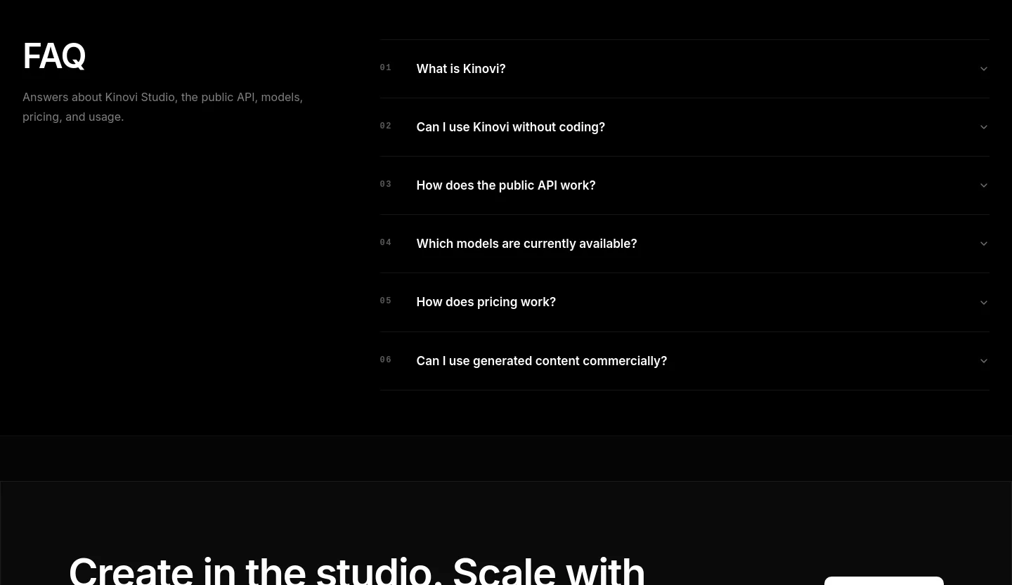 kinovi.ai FAQ section
