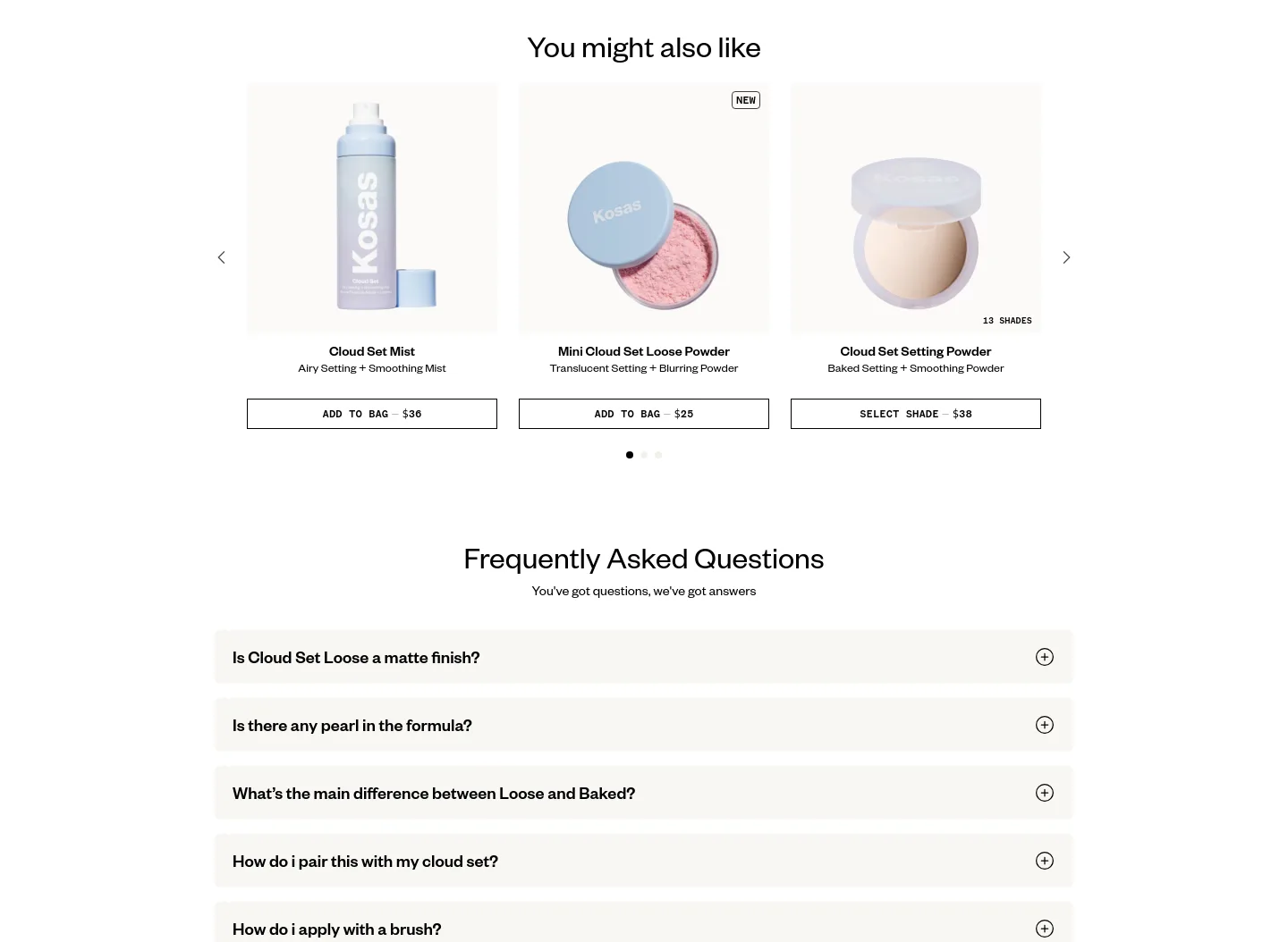 kosas.com Pricing section