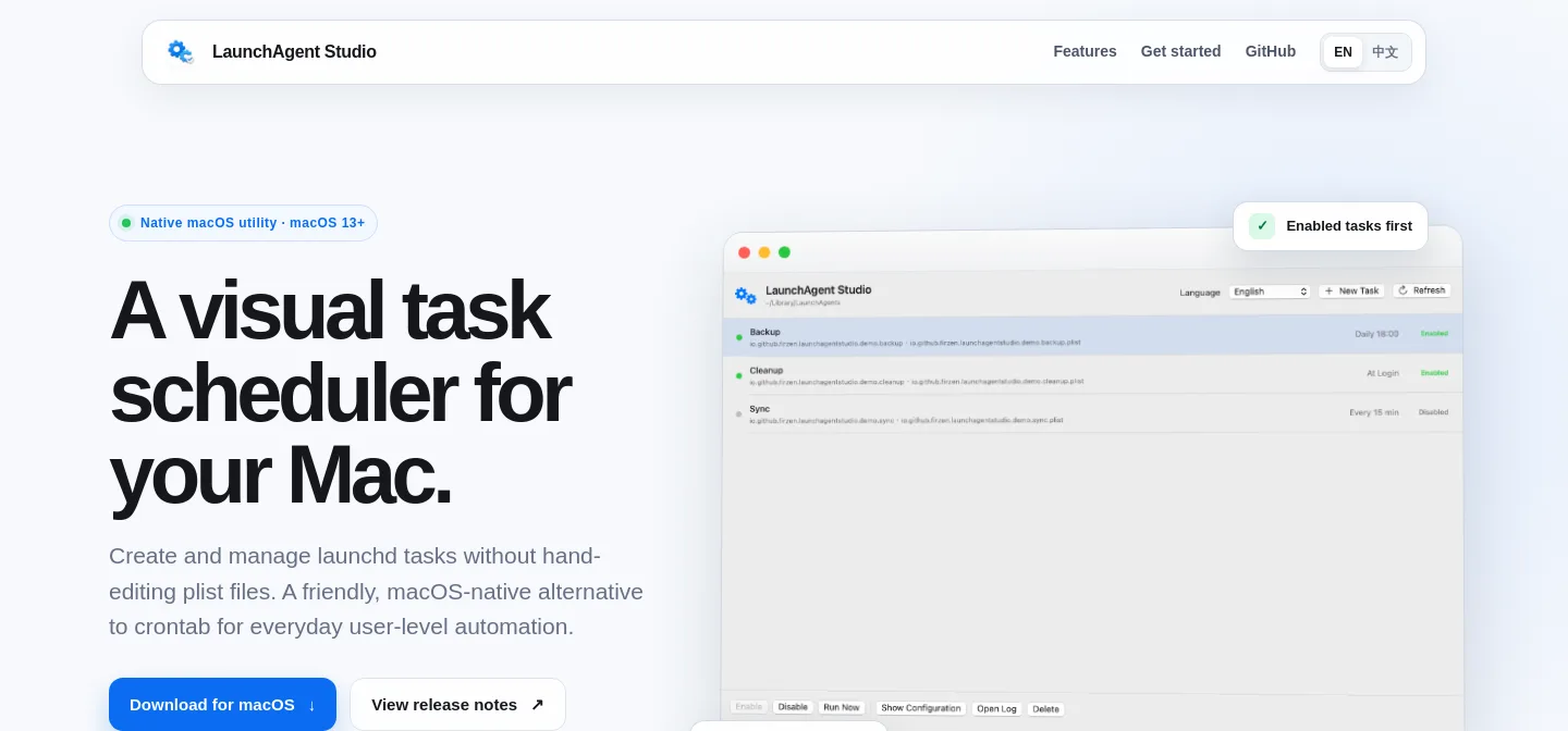 launchagentstudio.com — Hero + Features + FAQ