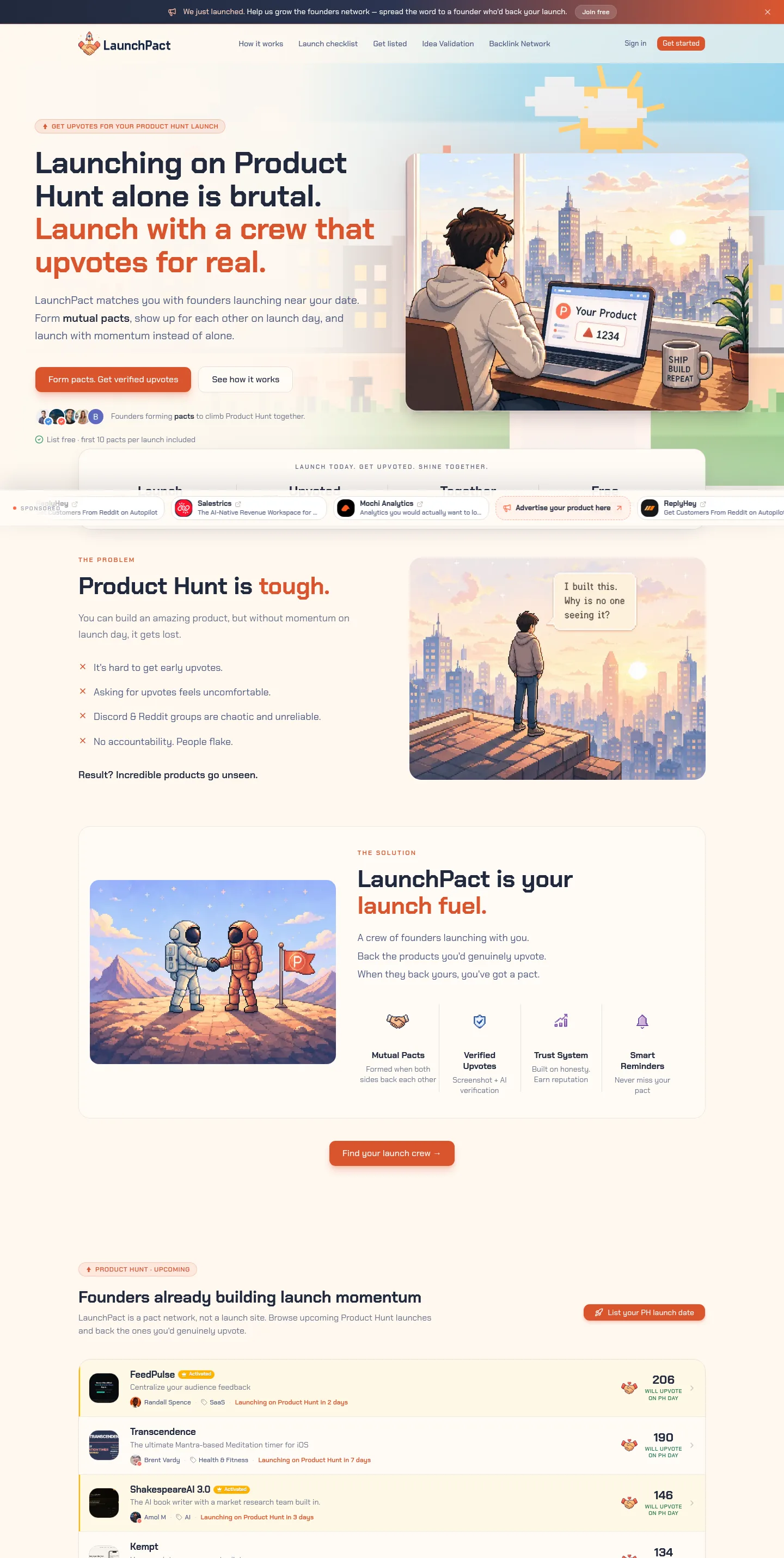launchpact.io — Hero + Features + FAQ