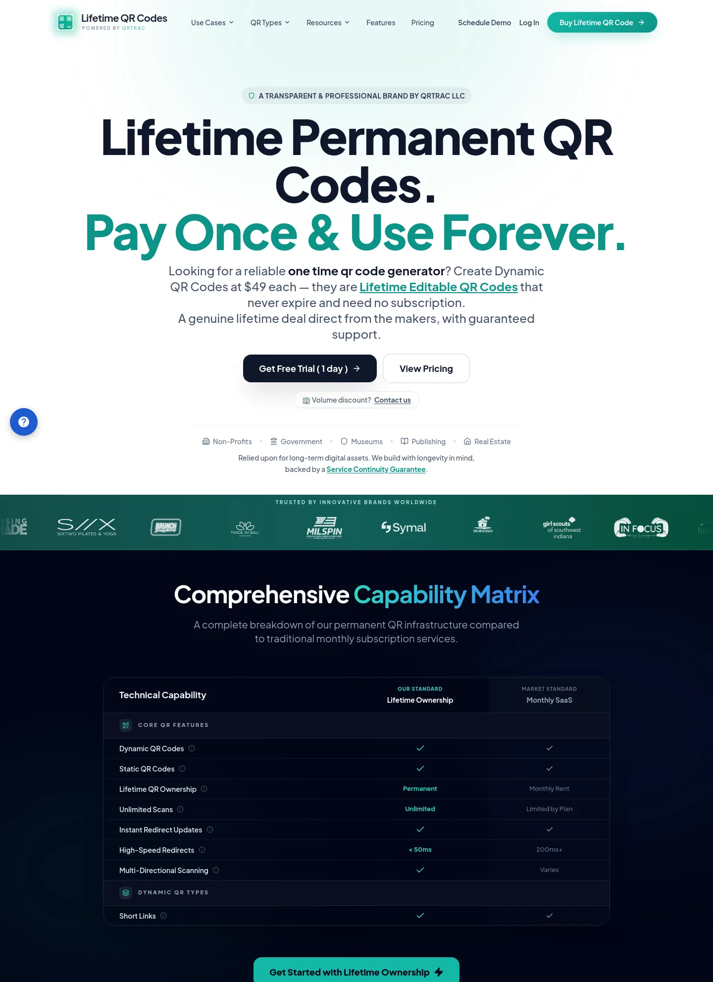 lifetimeqrcodes.com Hero section