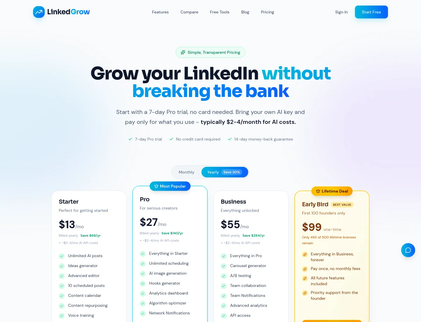linkedgrow.ai Features section