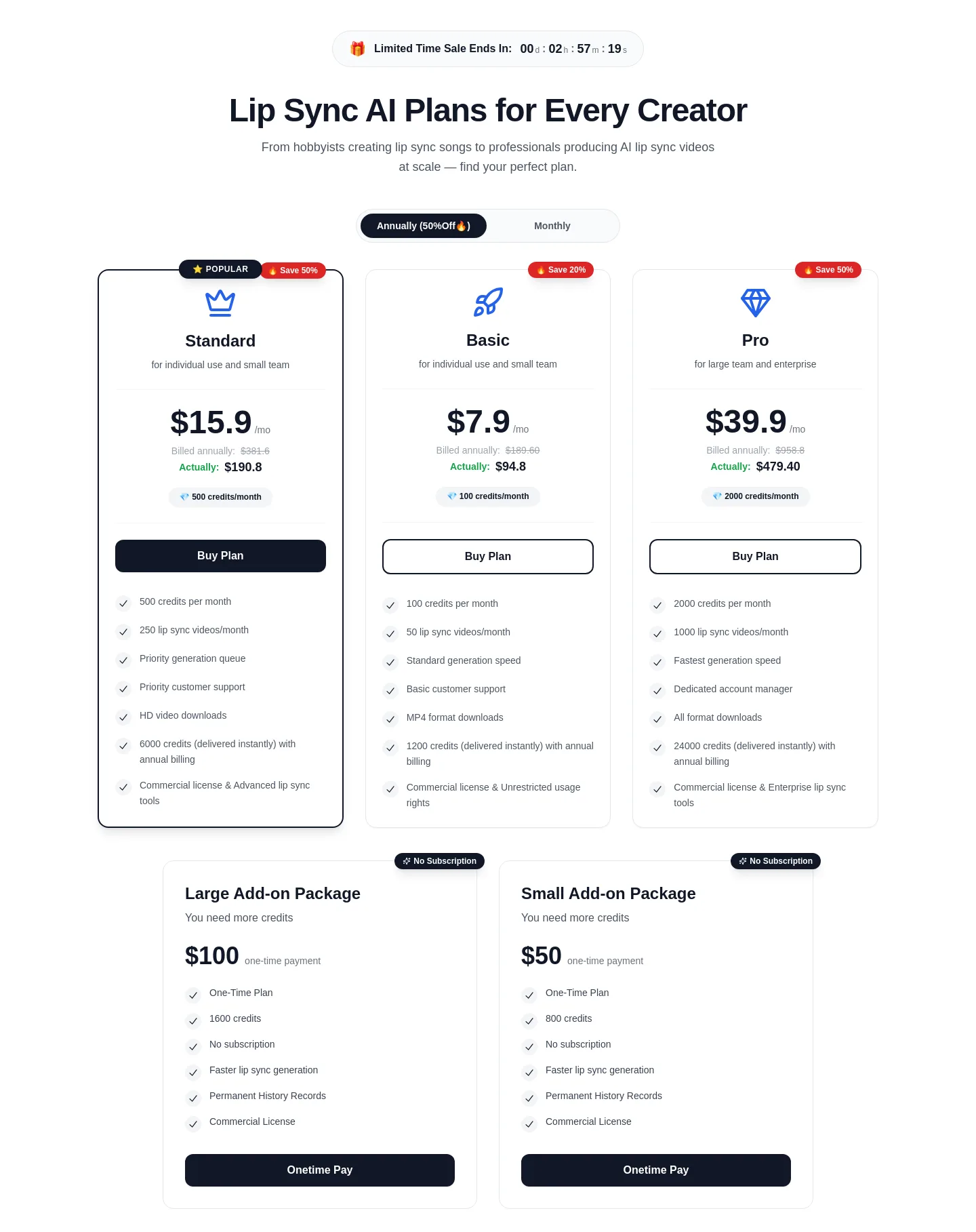 lipsyncai.co — Pricing