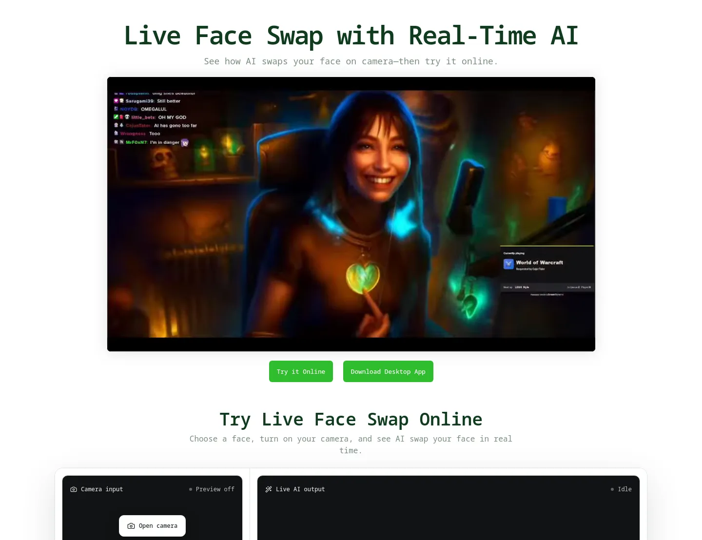 livefaceswap.ai — a real Hero section