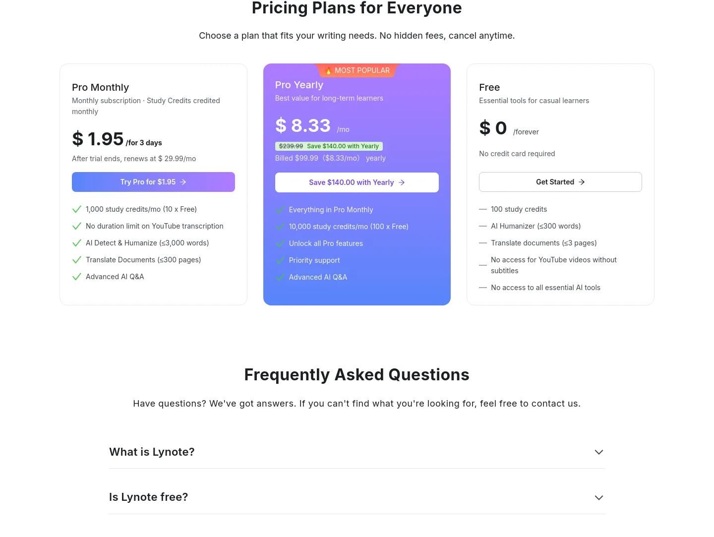 lynote.ai — Pricing