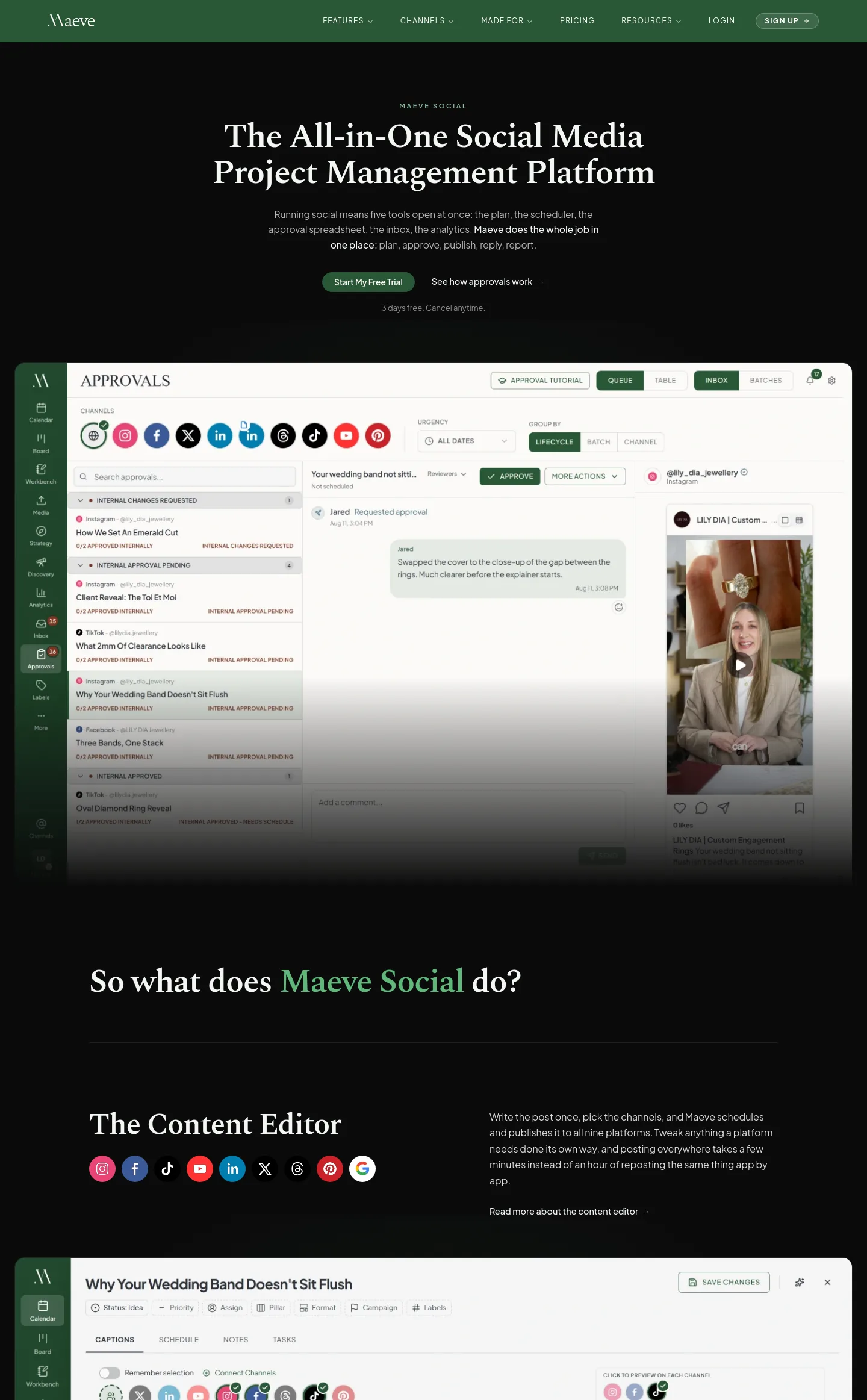 maevesocial.com — Hero + Pricing