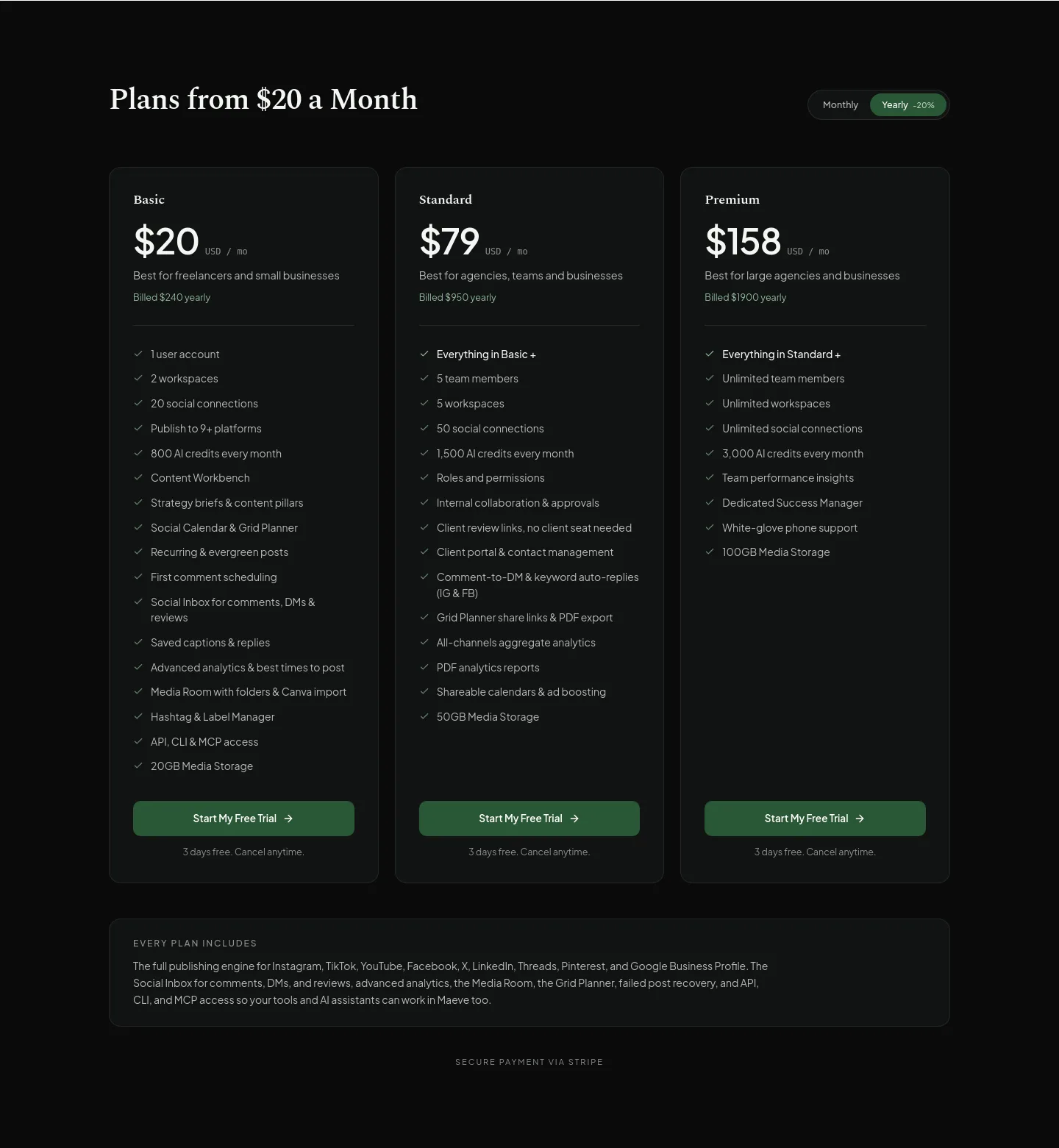 maevesocial.com Pricing section