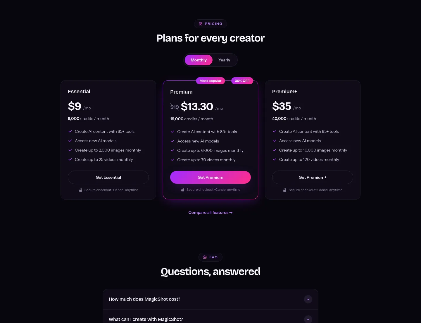 magicshot.ai — Pricing