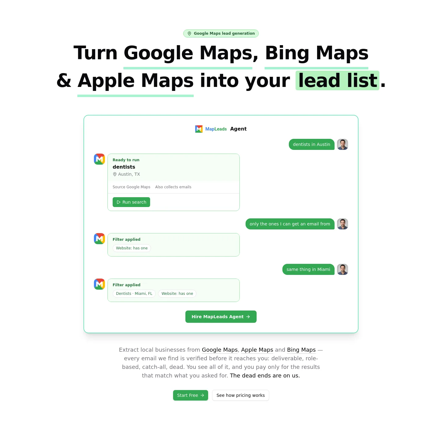 mapleads.ai Hero section